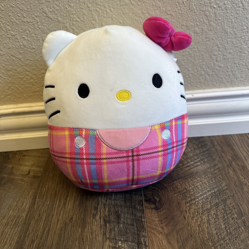 Squishmallows Hello Kitty in Pink Plaid, 8'' Soft Cuddle Plush Toy